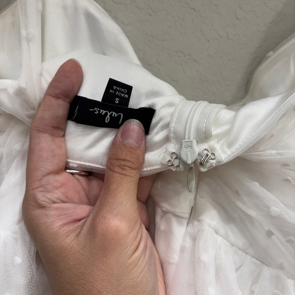 NWOT Lulus Luxe and Lovestruck White Tulle Heart Dot Tie-Strap‎ Midi Dress - Picture 6 of 9